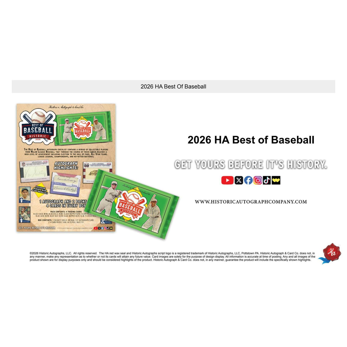 2026 Historic Autographs Best of Baseball Hobby 24-Box Case