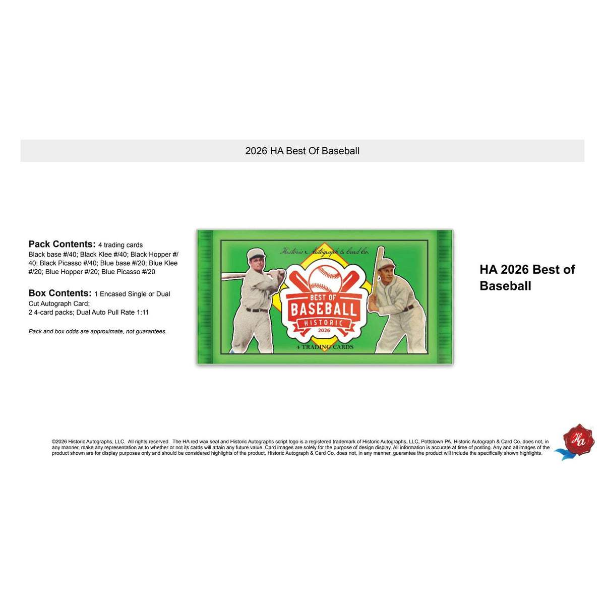 2026 Historic Autographs Best of Baseball Hobby 24-Box Case