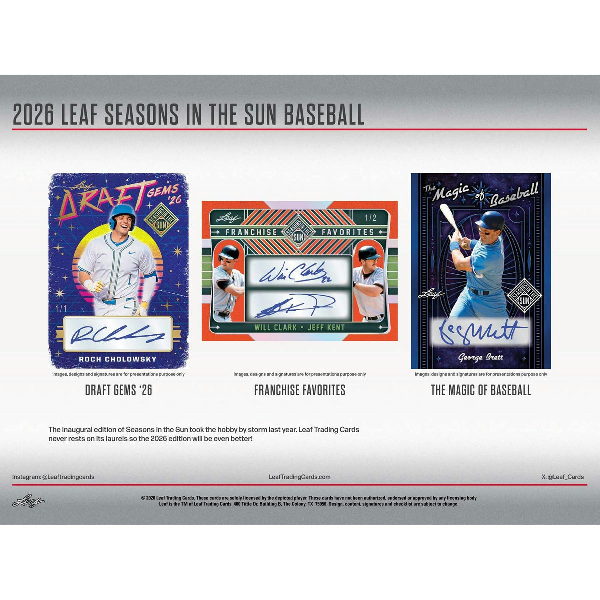 2026 Leaf Seasons in the Sun Baseball Hobby 10-Box Case