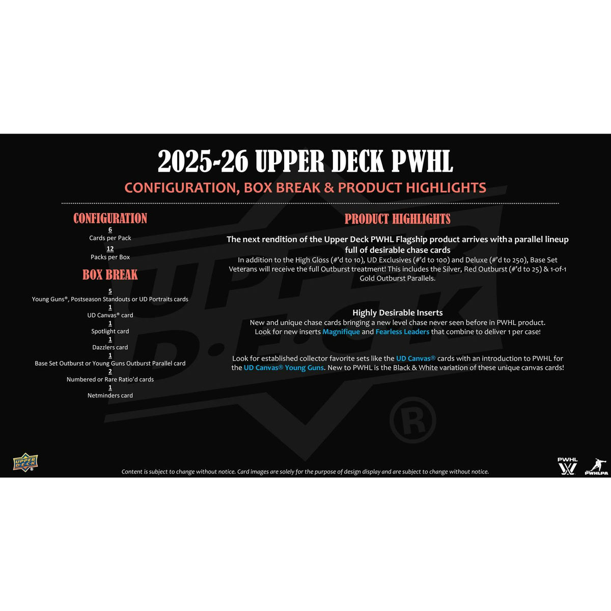 2025/26 Upper Deck PWHL Hockey Hobby 16-Box Case