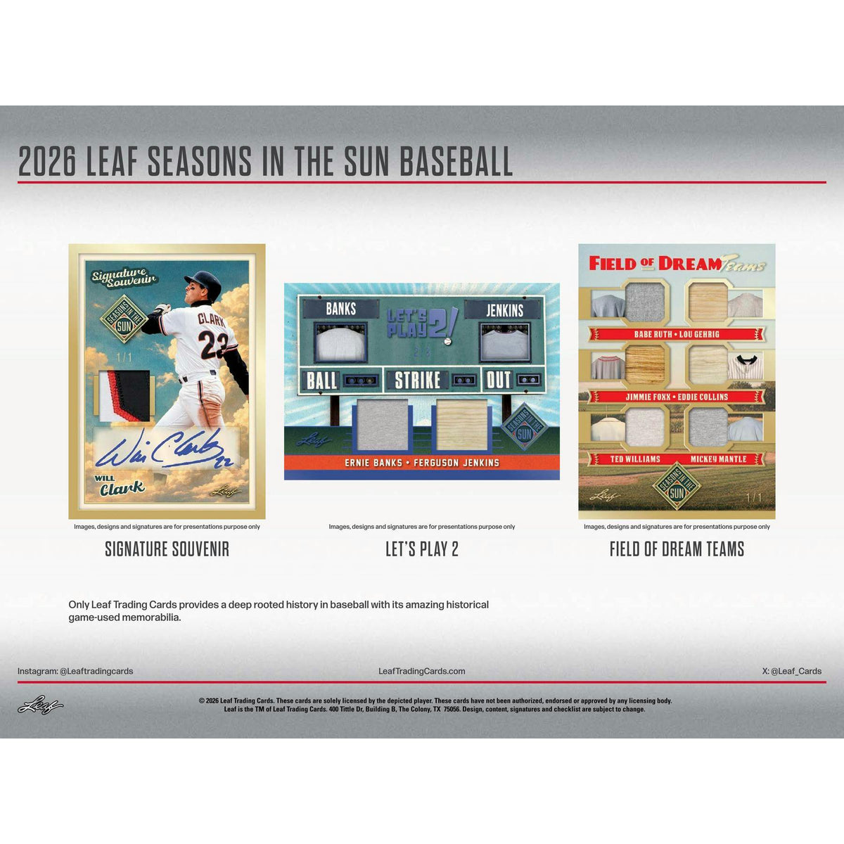 2026 Leaf Seasons in the Sun Baseball Hobby 10-Box Case