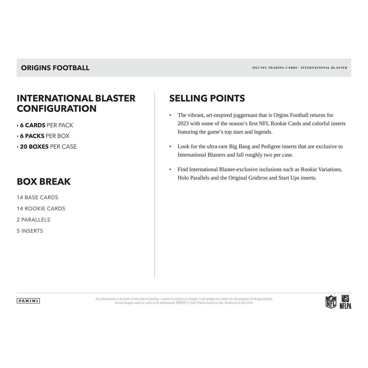 2023 Panini Origins International Football Blaster 20-Box Case