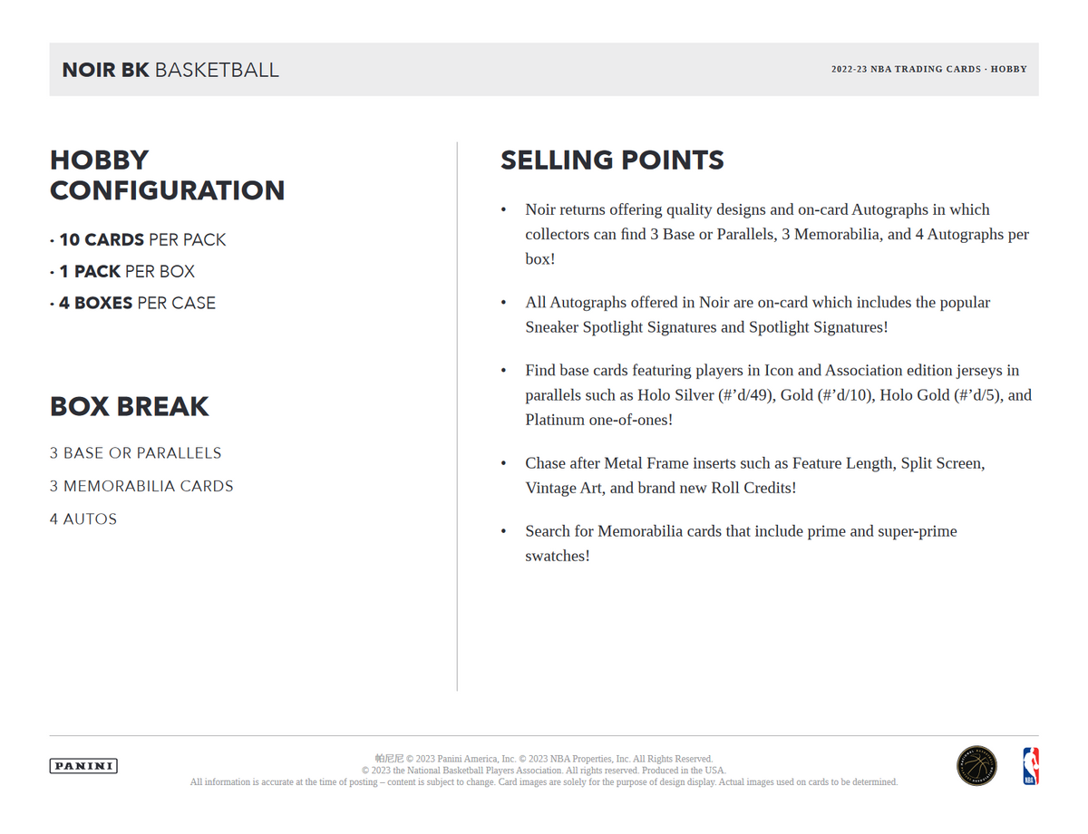 2022-23 Panini Noir Basketball Hobby 4 Box Case