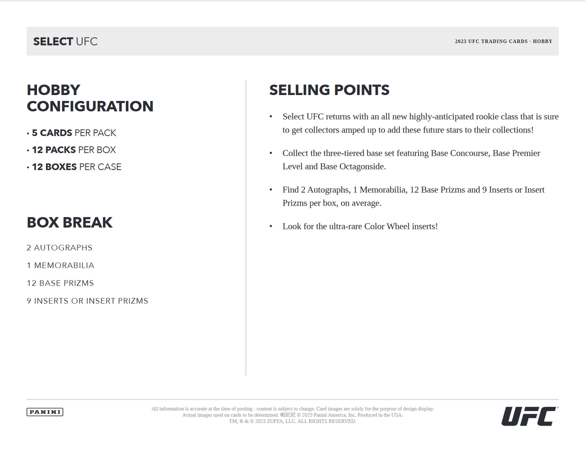 2023 Panini Select UFC Hobby 12 Box Case